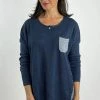 Zaket And Plover Stripe Back Henley Linen Sweater - Navy Women's 2 Zaket And Plover Stripe Back Henley Linen Sweater - Navy Women's
