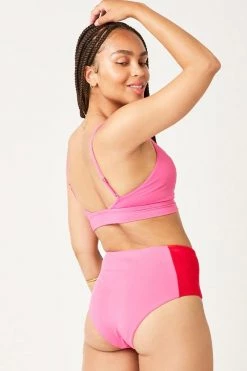 Carve Designs Erin Colorblock Swim Bottom - Fuchsia / Hot Red