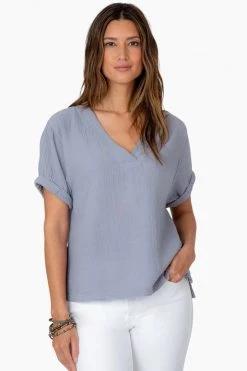 Dylan Gauze Rolled Sleeve V Tee