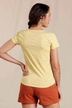 Toad & Co Women's Marley Short Sleeve V-Neck Tee - Lemon Stripe