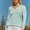 Zaket And Plover Aqua Silk / Cotton Front Tie Summer Sweater Women's