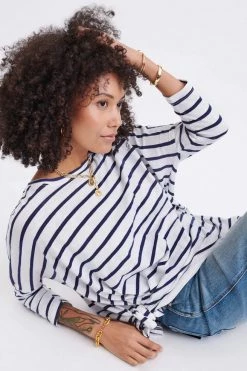 Mer Sea Catalina Slub Tee - White/Navy Stripes Women's