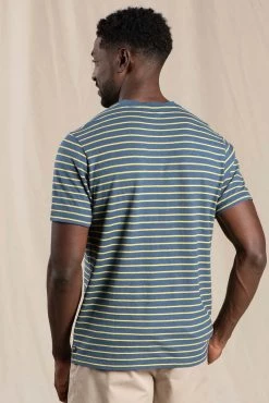 Toad & Co M's Grom Hemp Striped Short Sleeve Tee -Enamel Blue Stripe Men's