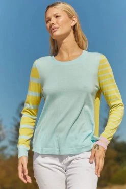 Zaket And Plover Stripe Play Sweater - Aqua Combo