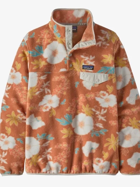 Patagonia W Lightweight Synchilla Snap-T Pullover-Flower Power Big: Toasted Peach Women's 3 Patagonia W Lightweight Synchilla Snap-T Pullover-Flower Power Big: Toasted Peach Women's