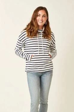 Carve Designs Women's Bodie Funnel Neck - Cloud Navy Stripe