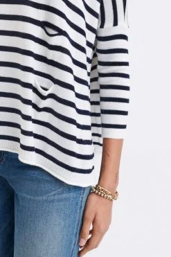 Mer Sea Women's Catalina Crew Neck Sweater - White / Navy Stripes