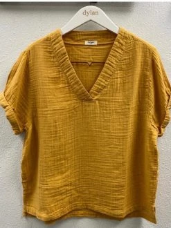 Dylan Gauze Rolled Sleeve V Tee