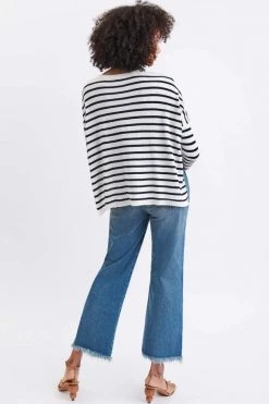 Mer Sea Women's Catalina Crew Neck Sweater - White / Navy Stripes