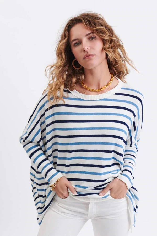 Mer Sea Women's Catalina Crew Neck Sweater - Navy, French Blue, White Stripes 6 Mer Sea Women's Catalina Crew Neck Sweater - Navy, French Blue, White Stripes