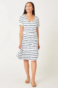 Carve Designs Gemma Dress - Navy Tie Dye Stripe Women's