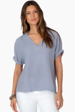 Dylan Gauze Rolled Sleeve V Tee