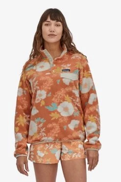 Patagonia W Lightweight Synchilla Snap-T Pullover-Flower Power Big: Toasted Peach Women's