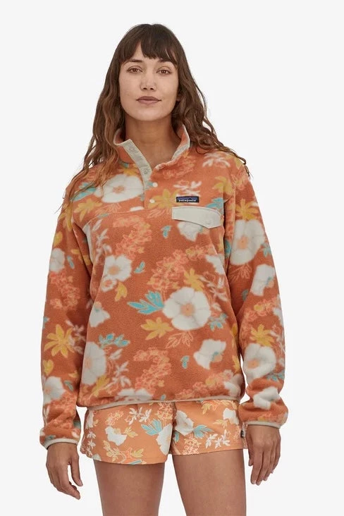 Patagonia W Lightweight Synchilla Snap-T Pullover-Flower Power Big: Toasted Peach Women's 4 Patagonia W Lightweight Synchilla Snap-T Pullover-Flower Power Big: Toasted Peach Women's