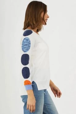 Zaket And Plover Women's Cotton & Cashmere Spotted Sleeve Sweater - White