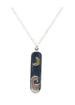 Athena Designs Sterling Silver Nature Inspired Necklace: Moon And Wave Pendant Jewelry